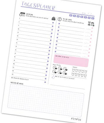 Tagesplaner Block mit 50 Blatt A4, mit Zeitplan, To-Do Liste inkl. Priorisierung, Notizblock und Erinnerungshilfe für Trinken und Pausen, dein Alltagshelfer für mehr Produktivität 2024 (rosa)