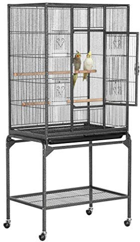 Yaheetech Grande Cage/Volière Oiseaux intérieur 65,5 x 42,5 x 136,5cm avec Support Détable à roulettes pour Perroquet Noir