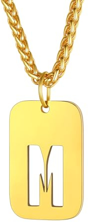 Richsteel Kette Männer mit Buchstaben A-Z Silber/Gold/Schwarz 55+5cm Anhänger für Herren Damen Dogtag Halskette Namenskette Partnerkette Buchstabenanhänger mit Geschenkebox Personalisierbar Gravuren