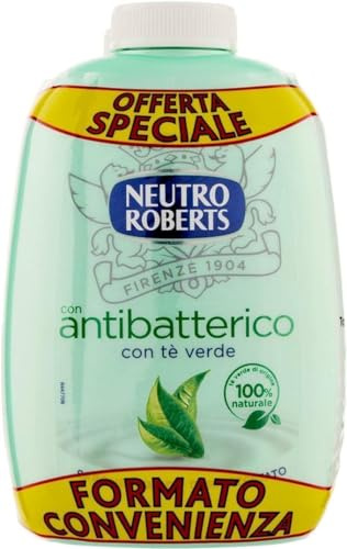 Neutro Roberts Sapone Liquido Antibatterico con Tè Verde, Sapone Liquido per le Mani con Ingredienti Naturali, Flacone in Bio Plastica, Riciclabile, Dermatologicamente Testato, Confezione da 2x200 ml