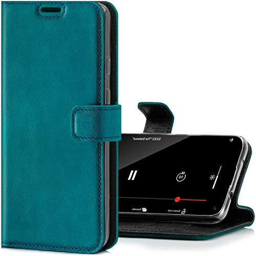 Surazo Leather Wallet Mobile Phone Case Compatible with iPhone 12 Pro Max - Flip & Fold Smartphone Case with Stand, RFID Blocker, Magnet Closure, 3 Slots for Bank Cards - Handcrafted European Leather