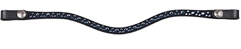 QHP Leder Stirnriemen Eldorado schicke Wellenform Strasssteine (Vollbut, schwarz/Marine)