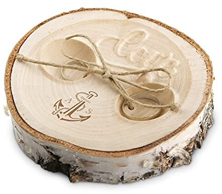 Hochzeit Ringkissen Love Birkenscheibe Gravur individuell ca. 11 cm Durchmesser - Anker