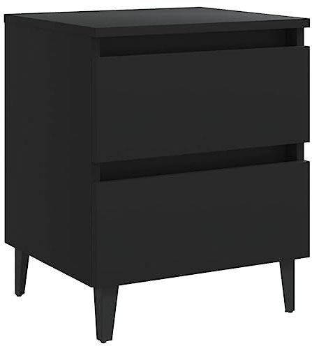 vidaXL Nachttisch mit 2 Schubladen Metallbeinen Nachtschrank Nachtkonsole Nachtkommode Schlafzimmer Schrank Kommode Schwarz 40x35x50cm Holzwerkstoff