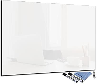 Glas-Magnettafel Weiß 70x100 cm Whiteboard Wand Beschreibbar Magnetisch Pinnwand Küche Office Büro mit Zubehör Wochenplaner Abwischbar Deko Memoboard Tafel