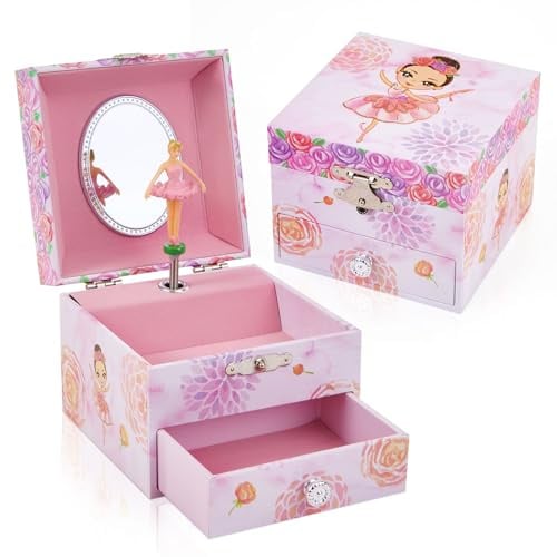 TAOPU Musik-Schmuckschatulle mit Ballerina-Motiv für Mädchen, mit ausziehbarer Schublade und drehbarer Ballerina, niedliche Spieluhr für Kinder, Schmuckaufbewahrung, Geschenkidee für kleine Mädchen im