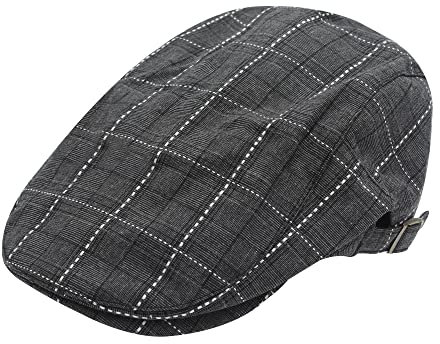 ZLYC Sommer Ivy Schirmmützen Ballonmütze Baumwolle Flatcap für Herren(Kariertes Schwarz)