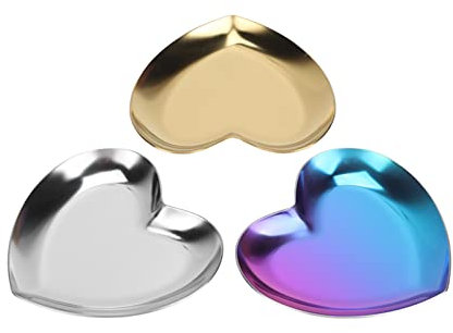 3pcs Nail Art Palettes Nail Mixing Palette, Stainless Steel Heart Shape Polish Color Mixing Plate Nail Holder Nail Art Display Cosmetic Mixing Tools, Nail Art Decoration Tray