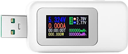 WANGCL Digital USB Tester with Colour Display USB Voltage Tester Current Meter USB Power Tester Battery Capacity Tester Support 65W/120W Fast Charge -White