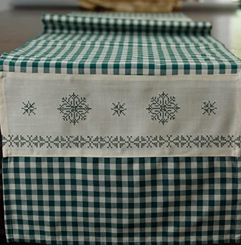 Landhaus Tischläufer Tischdecke Karo grün weiß Bestickt 40x150