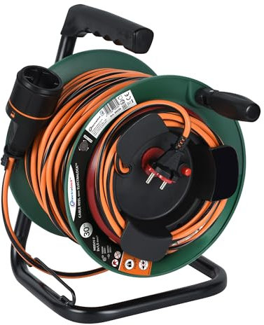 Electraline 49238 Prolunga Prolunga Jardín con avvolgitore Platino Fisso, 30 m, 2 x 1,5 mm, con presa europea Electralock dotata di un sistema di bloccaggio che impedisce la disconnessione spina-presa