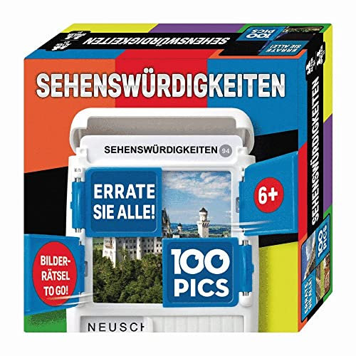 100 PICS 20208064 Quizspiel Sehenswürdigkeiten, Lernspiel für die ganze Familie, Brainteaser, Reisespiel für Erwachsene und Kinder ab 6 Jahren