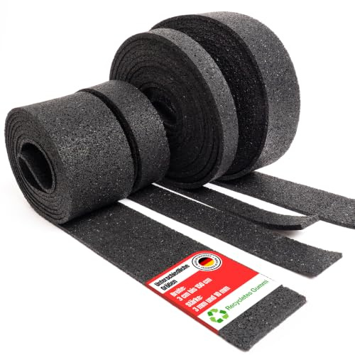 GMP Bautenschutzmatte 6 mm x 8 cm x 10 m | Terassenpad Rolle | Unterleger Gerüstbau | Unterkonstruktion WPC, Fliesen, Dielen | Verschiedene Größen | Gummigranulat