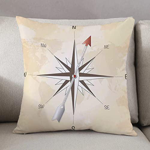 Fodera per Cuscino 50x50 in Quadrata,Bussola Decor, rosa dei venti con freccia in metallo su sfondo vintage sgangh,Decorativo Fodere Cuscini Moderno per Divano Letto Sedia Camera da Letto Copricuscini
