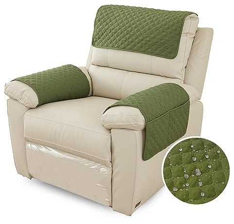 FANSU Sesselschoner Für Relaxsessel Mit Armlehnen, Sesselbezug Mit Taschen Für Fernsehsessel, Wasserdicht & rutschfest Möbelschutz für Sofa, Stuhl (1 Sitzer,Grün)