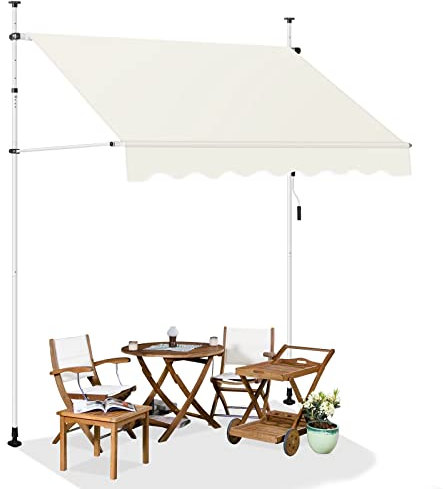 WOLTU Klemmmarkise 300cm breite Balkon Markise ohne Bohren höhenverstellbar Sonnenschutz Terrassenüberdachung UV-beständig wasserabweisend Beige