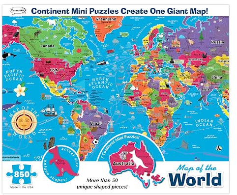 Re-marks Map of The World Deluxe Jigsaw Puzzle with Whimsy Pieces