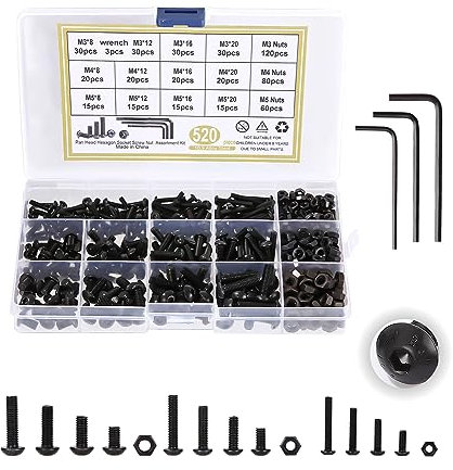 SOBEAU 520 Stk, M3 M4 M5 Schrauben und Muttern Sortiment Set,Schrauben Schwarz,Schrauben Muttern Set,3 Kleine Schraubenschlüssel