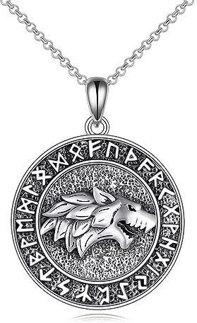 VONALA Viking Wolf Necklace 925 Sterling Silver Wolf Head Pendant Necklace Nordic Runic Talisman Norse Amulet Jewellery Birthday Gifts for Men Boyfriend Brother