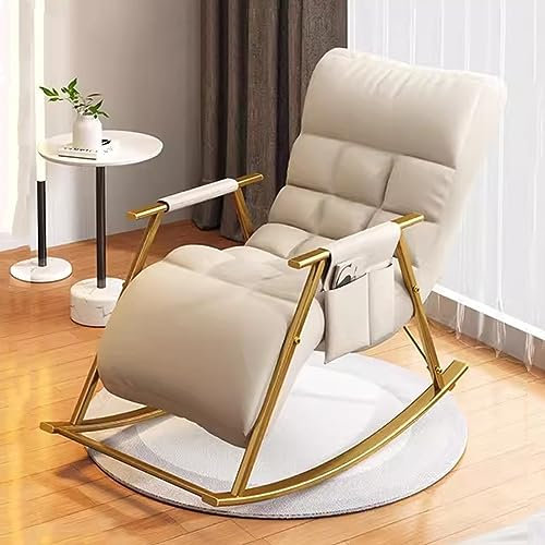 YCKEGEW Balkon-Schaukelstuhl Moderner Akzentstuhl Für Das Wohnzimmer, Schaukelstuhl Für Die Terrasse Sessel Loungesessel Stuhl Rücken Verstellbar (Color : Beige, Size : Gold Frame)