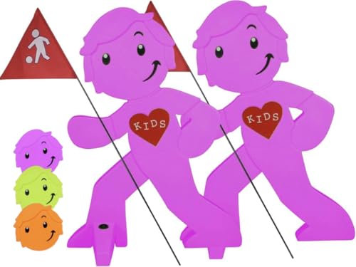 StreetBuddy - Warnfigur mit Fahne, reflektierender Warnaufsteller für Kindersicherheit - Achtung langsam Fahren - Vorsicht spielende Kinder - Schild Autofahrer Warnung (2X Magenta)