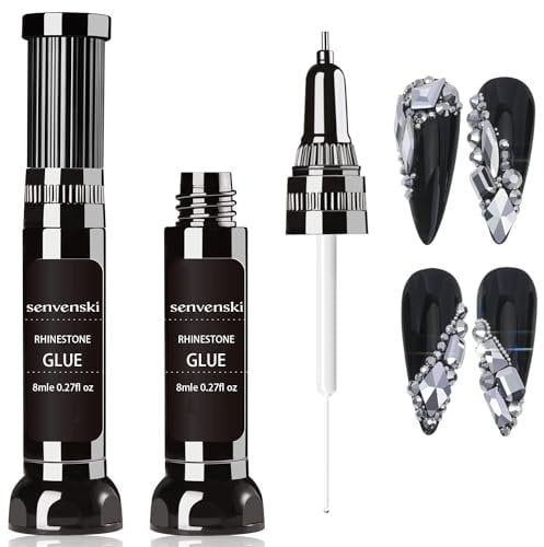 Senvenski Colle Pour Strass Ongle for Nail Art Decorations, 8ml x2 Gel Nail Glue with Brush & Pen Tip (TB009)
