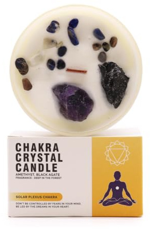 Ancient Wisdom Chakra-Kristallkerzen, Sojawachs, 10 x 6 cm, 23 Stunden Brenndauer (Solar-Plexus-Chakra)