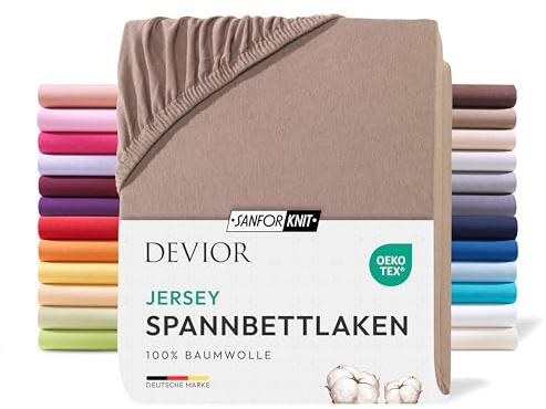 Devior Jersey Spannbettlaken 180x200cm - 200x200cm, 100% Baumwolle, Matratzenhöhe bis 22cm, Nougat – 135 g/m² Anti-Statisches, atmungsaktives Bettlaken mit Einlaufschutz, Matratzenbezug Braun