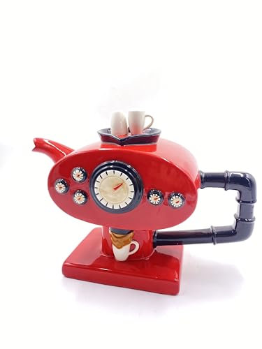 Jameson und Tailor Handbemalte Leichtkeramik Teekanne Motiv Kaffeemaschine - Kunstvolles Design im Geschenkkarton