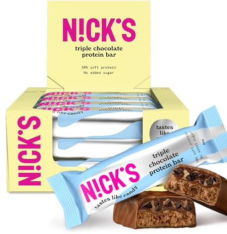 NICKS Keto Protein Bar Triple Chocolate, 15 g Protein, 209 Calories, Low Carb Snacks Without Added Sugar, Gluten Free (12 x 50 g)