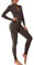 Vertvie Damen Jumpsuit Eng mit Reißverschluss Yoga Overall Body Outfits Playsuit Langarm Bodycon Strampler Sportanzug Fitness Slim Jogginganzug(A-kaffee,M)