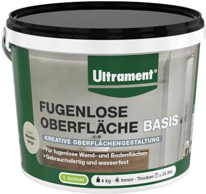 Ultrament Fugenlose Oberfläche - Basis Mandelbeige 4 kg – Kreative Oberflächengestaltung für fugenlose Wand- und Bodenflächen, gebrauchsfertig und wasserfest