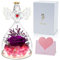skelo Geschenke für Mama, Ewige Rose im Engel Figur, Infinity Rosen Geburtstagsgeschenk für Frauen, Ewige Blume in Engel Glaskuppel mit LED Licht, Weihnachten für Freundin Oma Mutter Geburtstag, Lila