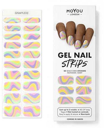 MOYOU LONDON Semi Cured Gel Nail Strips - 20 Pcs. Nail Wraps for Salon-Quality Manicure - Works with Any UV Lamp - Easy to Apply, Trim, & Remove Gel Stickers
