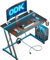 ODK Gaming Desk with LED Lights & Power Outlet, Gaming Table with Cup Holder and Headphone Hook, Double Z Frame Design Computer Desk Carbon Fiber Black 80 cm