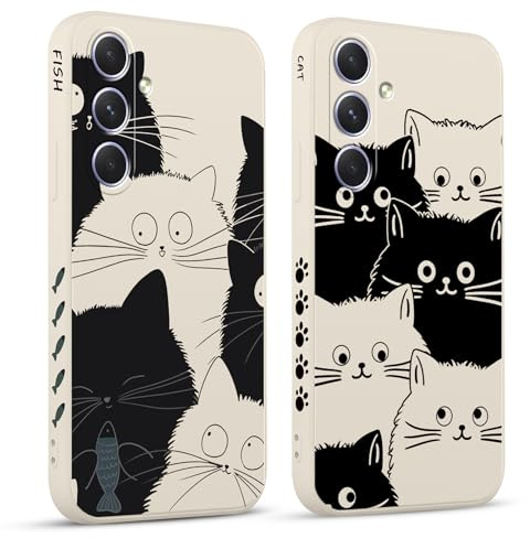 Pnakqil 2 Pièces Coque pour Samsung Galaxy A13 4G 6,6, Etui avec Chat Poisson Mignon Motif Antichoc Amusante Peint Dessin Latéral Case Souple Silicone Housse Téléphone en Souple Fille Girly Cover