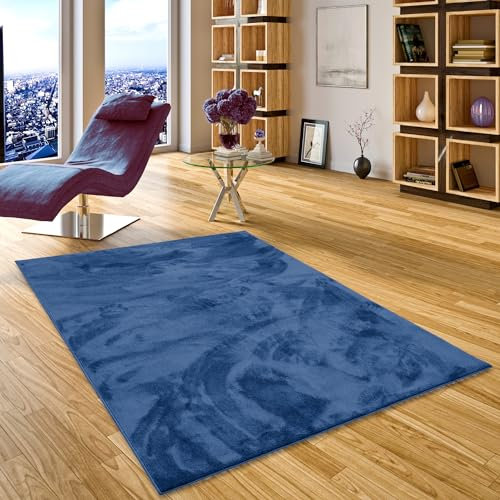 Snapstyle Luxus Super Soft Hochflor Langflor Teppich Deluxe Dunkelblau - Flauschig Weich für Wohnzimmer Schlafzimmer Kinderzimmer