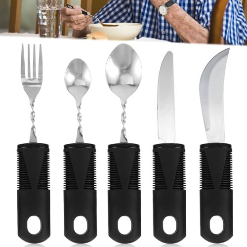 Couverts Parkinson : WEGREAT 5 pièces Couverts Adaptatifs Ensemble Fourchette Cuillère à café Cuillère à soupe Couteau, Couverts pour Parkinson Seniors Handicapés pour Parkinsons, Tremblements à la