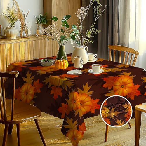 Chicnix Rectangular Autumn Tablecloth Wipe Clean, Wipeable Waterproof Pumpkin Polyester Tablecloths, Thanksgiving Table Cloth Wrinkle Resistant Table Cover for Home Kitchen Picnic Outdoor 140x180cm