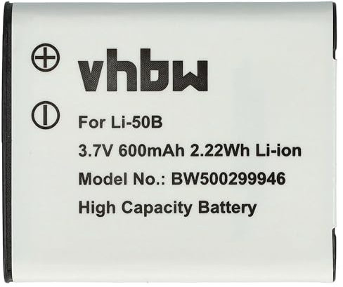 vhbw 1x Akku Ersatz für GE GB-50A für Kamera (600 mAh, 3,6 V, Li-Ion)