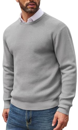 COOFANDY Men's Jumpers Casual Crew Neck Knitted Pullover Slim Fit Long Sleeve Sweaters Lightweight Waffle Textured Sweatershirts Grey L