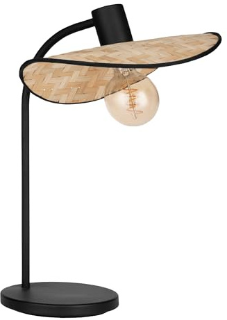 EGLO Nachttischlampe Marywell, Korb Tischlampe im Japan-Stil | Zimmer Deko Schlafzimmer aus Metall in Schwarz und Bambus in Natur, E27 Fassung, H 46,5 cm