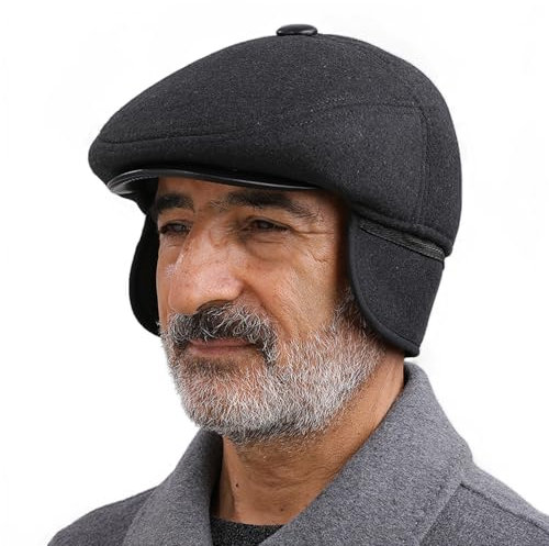 Herren Winter Schiebermütze mit Ohrenklappen Warme Newsboy Flatcap Gatsby Schirmmütze Baskenmützen Winddicht Wollmischung Ivy Caps Winter Schirmmütze Fahrermütze Jagd Flat Hats Duckbill Cap für Ältere