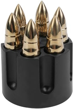Sarini 6 Pcs Stainless Steel Whisky Stones Bullets with Base, Reusable Metal Ice Cubes Large Spherical Ice Cubes Whiskey Accessories Gift for Men