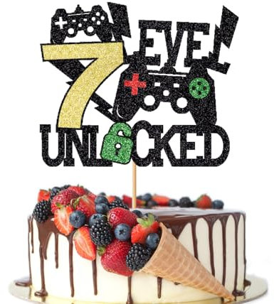 Crseniny Level 7 Unlocked Cake Topper, Gaming Theme 7th Birthday Cake Decor,Happy 7th Birthday Level Up 7 Cake Topper,Video Game Controller Themed Kids Boy Girl Birthday Party Supplies