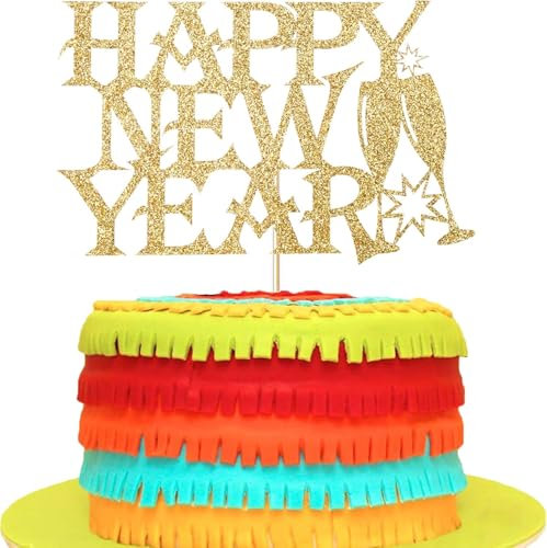 Happy New Year Cake Topper, Frohes Neues Jahr Tortendeko, Cupcake Toppers Tortenaufsatz, Silvester Kuchen Deko, Neues Jahr Kuchen Topper für Neujahrsparty Kuchen, Muffins, Desserts Dekorationen (B)