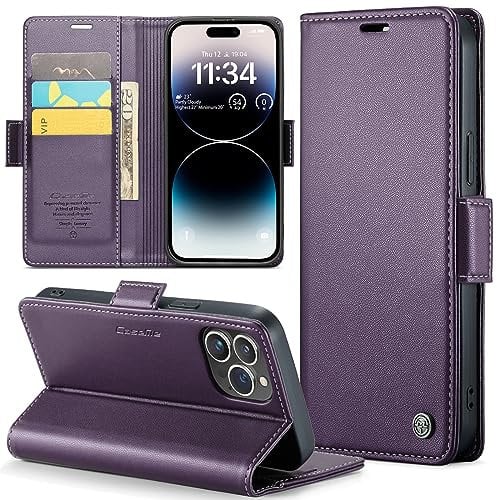 Phernykas for iPhone 14 Pro Wallet Case with Card Holder, Kickstand RFID Blocking Magnetic Closure Shockproof Protective PU Leather Case for iPhone 14 Pro Flip Case Wallet - Purple