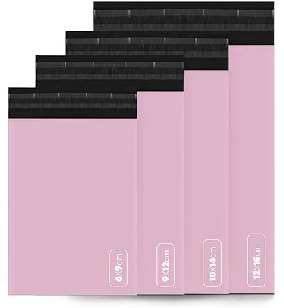 delka Versandtaschen, 60 Stück, gemischte Größe, Rosa, Poly-Versandtaschen, reißfeste Versandumschläge für Kleidung, Dokumente, starker selbstklebender Klebstoff, wasserdicht & leicht, Rosa