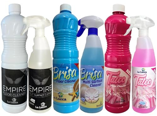 Lalucca 6 Spanish Cleaning Products Bundle Giftset, 3x Empire Talco Brisa Multisurface Cleaner Spray 750ml, 3x Empire Talco Brisa Floor Cleaner 1L Household Cleaning Essentials Cleaning Kit