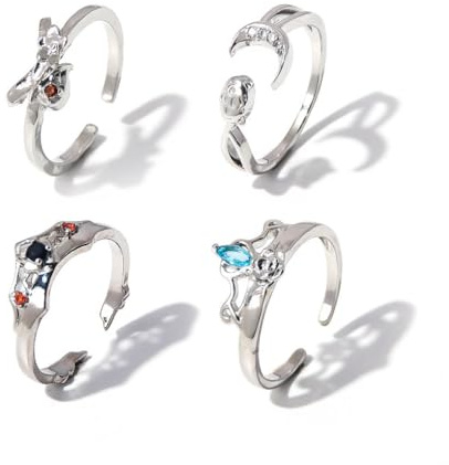 JUSONGKWCP 4 Pcs Bungo Strays Dogs Ringe Anime Figur Chuya Dazai Akutagawa Cosplay Accessories Rings Jewelry Verstellbarer Ring Mit Öffnung